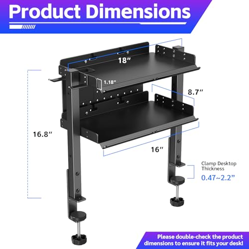Metal Clamp On Desk Shelf,Storage Shelves with Pegboard and Pencil Holder | 2-Tier Adjustable 16 inch Above or Under Heavy Duty Desktop Organizer with Headphone Holder for Desk Accessories (Black)
