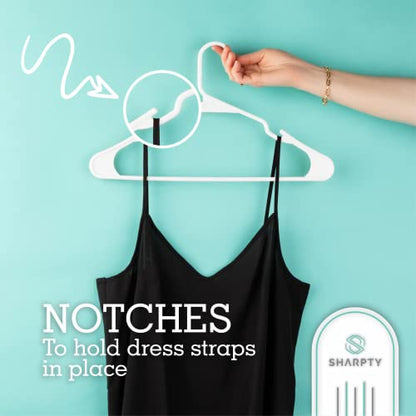 Plastic Hangers Clothes Hangers for Clothing, Closet, Coats & Shirts - Notched, Durable, Space Saving - for Everyday Standard Use, Room Essentials & Basics - 50 Pack - White