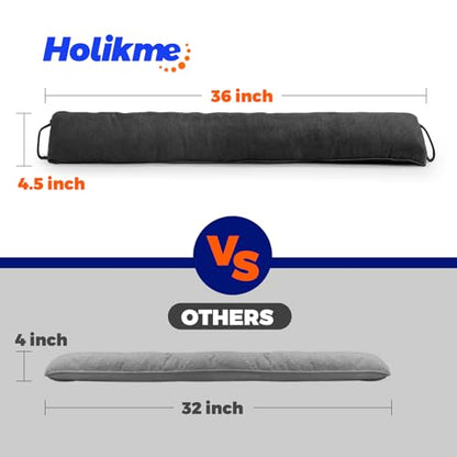 Holikme Weighted Door Draft Stopper - Under Door Seal, 36inch Black | Heavy Duty Fabric, Removable Washable Cover, Adhesive Strips Included, Soundproof & Thermal Insulation, Energy Saving