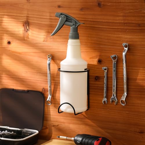 CroBlissful 2 Pcs Spray Bottle Holder Wall Mount Heavy Duty Spray Bottle Rack Stainless Steel Storage Rack Garage Can Organizer Craft with Hardware (Black)