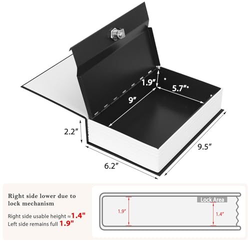 KYODOLED Diversion Book Safe with Key Lock, Secret Safe Metal Lock Box, Money Storage Collection Box, 9.5" x 6.2" x 2.2", Black Large