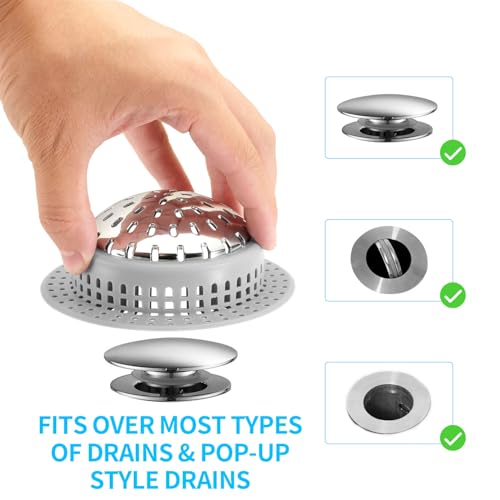 Aluvor Bathtub Drain Hair Catcher Shower Drain Cover Sink Drain Protector | Bathroom Sink & Bathtub Drain Strainer for Pop-Up & Regular Drains, grey