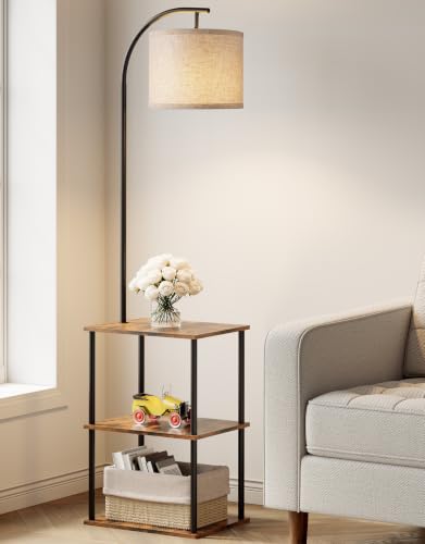 Floor Lamp with Table, Night Stand with Lamp, Narr... (Rustic Brown)