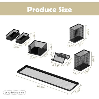 Pen Holder for Desk, 6-Piece Mesh Desk Organizer with Phone Holder, Black | 6-Piece Black Mesh Desk Set Includes Pen Cups, a Sticky Note Caddy and Phone Holder for Office, School, Home