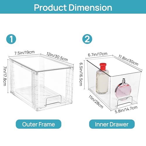 Vtopmart 4 Pack Large Stackable Storage Drawers, Clear | Easily Assemble Bathroom Closet Undersink Organizers and Storage Kitchen Cabinets,Pantry,Makeup,Medicine Organization