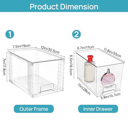 Vtopmart 4 Pack Large Stackable Storage Drawers, Clear | Easily Assemble Bathroom Closet Undersink Organizers and Storage Kitchen Cabinets,Pantry,Makeup,Medicine Organization
