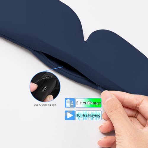 ALASKA BEAR Bluetooth Eye Mask and Sleep Headphone w/Thin Speakers, Comfortable Flat Earphones for Sound Therapy (Navy)