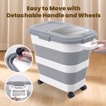 HOYTAMDA 25-35Lbs Rice Container,Collapsible Food Storage Container Wheels