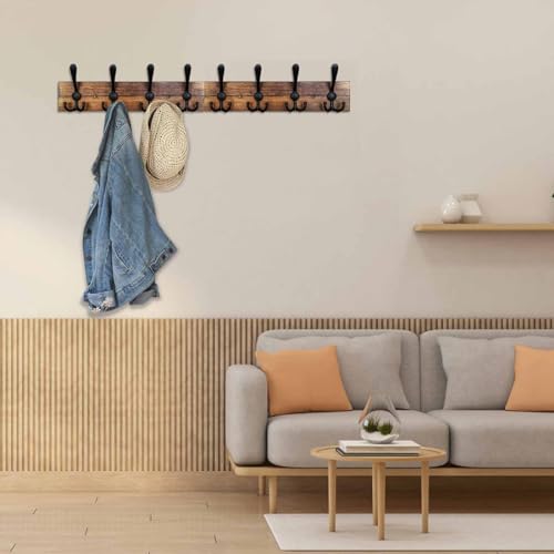 Coat Rack Wall Mount 31.5'' Coat Hanger Wall Mount Burnt Brown Coat Hooks for Wall Rustic Towel Racks for Bathroom Living Room Coat Hat Cloth