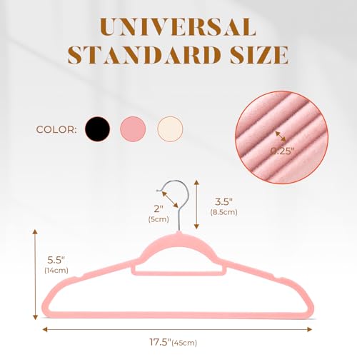 HOUSE DAY Premium Velvet Hangers 20 Pack, Non-Slip Hangers with Tie Bar | Elegance Pink Standard Clothes Hanger Slim Felt Hanger with 360° Swivel Hook for Closet Organized Storage，72g/Pc