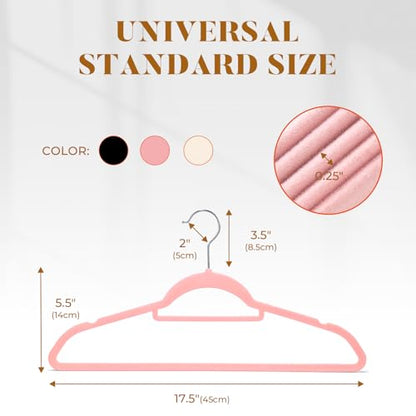 HOUSE DAY Premium Velvet Hangers 20 Pack, Non-Slip Hangers with Tie Bar | Elegance Pink Standard Clothes Hanger Slim Felt Hanger with 360° Swivel Hook for Closet Organized Storage，72g/Pc