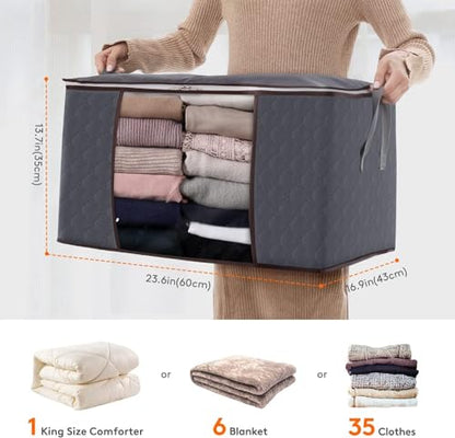 Lifewit 3 Pack 90L Clothes Storage Bins with Lids, Foldable Blanket Storage Bags with Zippers, Clear Window and Reinforced Handles, Closet and Organization for Clothing, Sweater, Comforter, Bedding