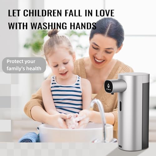 Automatic Liquid Soap Dispenser Touchless, USB Rechargeable Smart Hand Soap Dispenser, 13.5oz/400ml, 3-Level Adjustable, Compatible with Thick Thin Dish Soap for Bathroom Kitchen, Clog-Free (Silver)