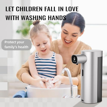 Automatic Liquid Soap Dispenser Touchless, USB Rechargeable Smart Hand Soap Dispenser, 13.5oz/400ml, 3-Level Adjustable, Compatible with Thick Thin Dish Soap for Bathroom Kitchen, Clog-Free (Silver)