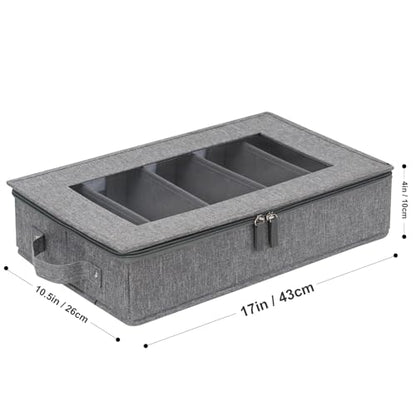 Flatware Utensil Storage Case, Silverware Storage Box Chest with Dividers | 5 Compartment Flatware Storage Box with Zipper Lid for Organizing Cutlery, Flatware, Knives, Large Capacity Gray