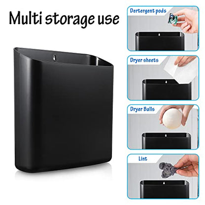 Picowe Magnetic Laundry Storage, Large Lint Holder Bin for Laundry Room, Space-Saving Trash Container Hanging on Dryer, Washer or Wall Mount Trash Bin (Black)