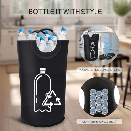 82L Recycling Bin for Kitchen Recycling Bag,Foldable Deposit Bottles Collection Container,Oxford Cloth Storage for Bottles,Cans,Plastic&Glass Heavy Duty,Waterproof Home,Kitchen,Garage,Black
