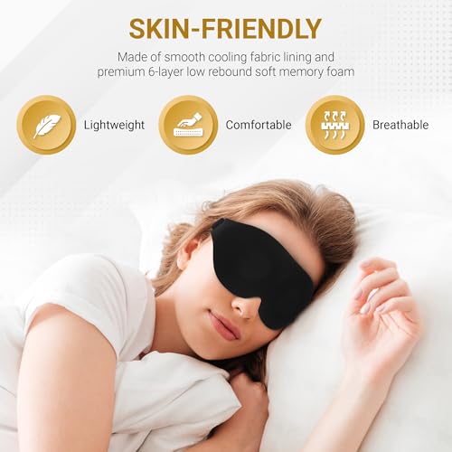 3D Sleep Mask with Travel Storage Bag – Blackout Eye Mask for Sleeping, Side Sleepers & Travel – Soft Memory Foam, Adjustable Strap, Lightweight & Comfortable Fit