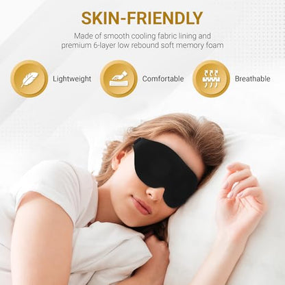 3D Sleep Mask with Travel Storage Bag – Blackout Eye Mask for Sleeping, Side Sleepers & Travel – Soft Memory Foam, Adjustable Strap, Lightweight & Comfortable Fit