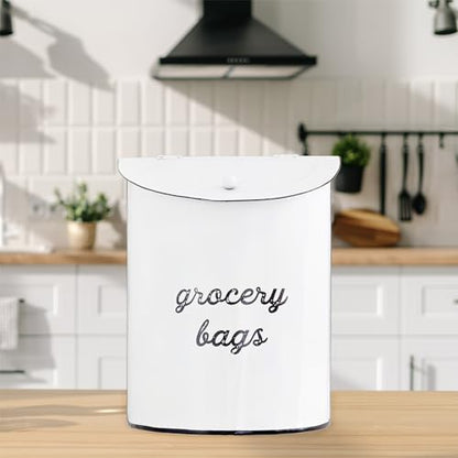 AuldHome Design Rustic Grocery Bag Holder; Wall-Mounted Vintage Enamelware Farmhouse Style Plastic Bag Dispenser for Kitchen or Laundry Room