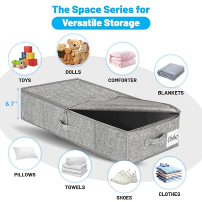 Under Bed Storage Container Bins 2 Pack, Low Profile Foldable Underbed Clothes Storage Organizer W/ Ultra Thick Fabric and Sturdy Bottom/Sides, Dual Zipper Storage Box for Dorm and Home 30x16x6.7"