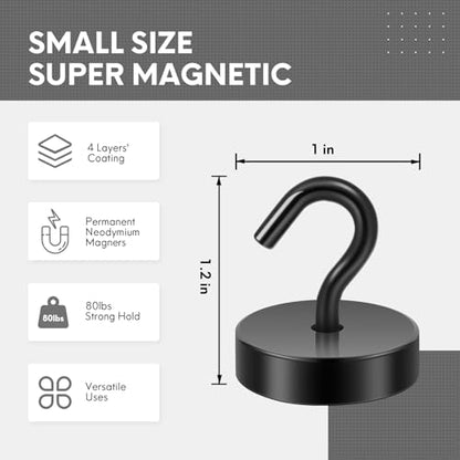 Magnetic Hooks, Cruise Ship Essentials, 80lb+ Heav... (Black | Steel)