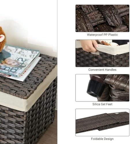 SONGMICS Storage Basket with Lid, Woven Blanket Storage Bin with Handles, Foldable, Removable Liner, Metal Frame, for Bedroom, Laundry Room, 42.3 Gallons (160 L), Brown URST76BR