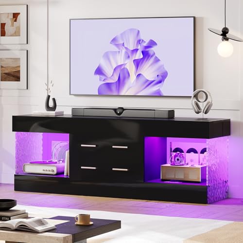 TV Stand for 65 Inch TV, Modern Black Entertainmen... (Black | Engineered Wood)