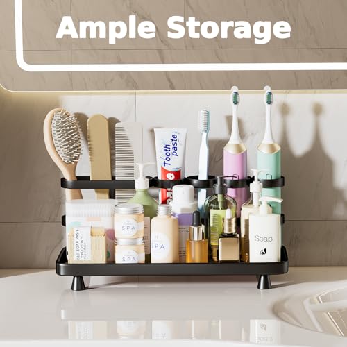 YOOLENS Electric Toothbrush Holder for Bathroom Countertop 5 Metal Slots Toothpaste Razor Mouthwash Organizer, Black