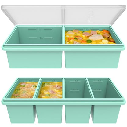 Silicone Soup Freezer Molds with Lids, 2 Cup & 1 Cup Combo, Soup Container Style Ice Cube Trays, Reinforced Steel Rims, For Freezing Broth, Meal Prep and other dishes, Dishwasher & Oven Safe - 2 Pack