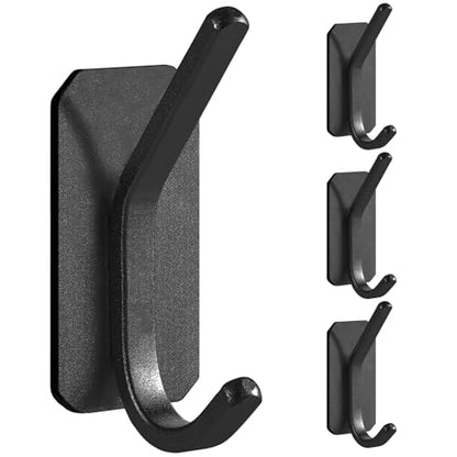 Paoli Heavy Duty Adhesive Wall Hooks, 30 lb Max Load Waterproof Hooks for Bathroom Towels Coats Bags, No Drill Damage-Free for Renters Apartment Dorm, Matte Black, 4 Pack