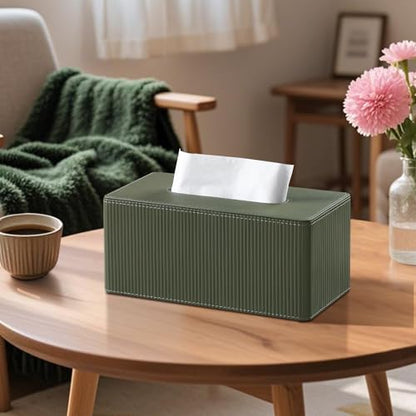 PU Leather Tissue Box Cover Rectangle Tissue Box Holder Rectangular | Magnetic Bottom, Decorative Modern Design, Aesthetic Stripes, For Bathroom, For 120(3-Ply)/160(3-Ply) Tissue Box
