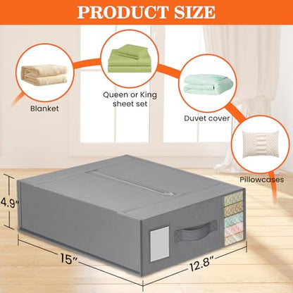 Bed Sheet Organizers and Storage,Closet Organizer Under Bed Storage | Bed Sheet Organizer with Label Cards & Clear Window for Bedding Sheets,Duvet Covers,Blankets (6 Pack,Gray)