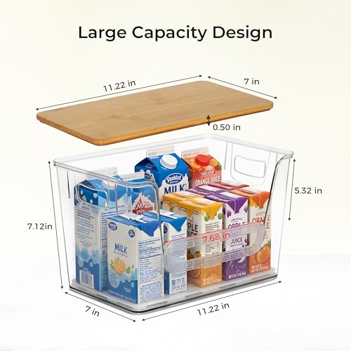 2 Set Pantry organizers and Storage,Trash Bag Holder Under sink Organizer for 4-13 Gal Bags,Trash Bag Dispenser with Bamboo Lids and Stackable Clear Bins for Potato, Onion, Garlic, Fruit, Vegetables