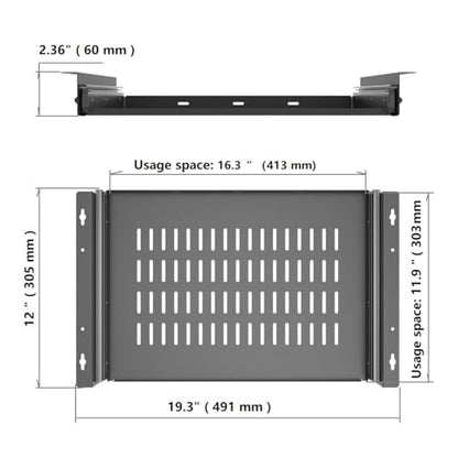 Sliding Under Desk Laptop Mount Shelf with Air Vents, 16" W | W 16.3" x D 12" Metal Under Desk Slide Out Tray Laptop Storage Tray for Laptop (16 Inch Wide)