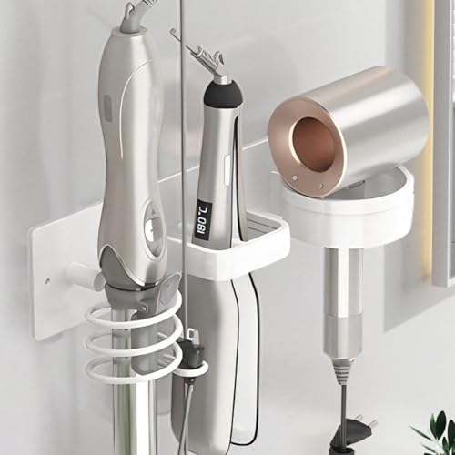 Hair Dryer Holder Wall Mounted,Blow Dryer, Curling... (WHITE | Matte WHITE-1)