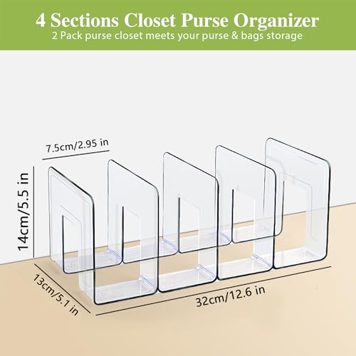 2 Pcs Acrylic Clear Purse Storage Organizers, 4 Sections Dividers in Bedroom Office (bright)