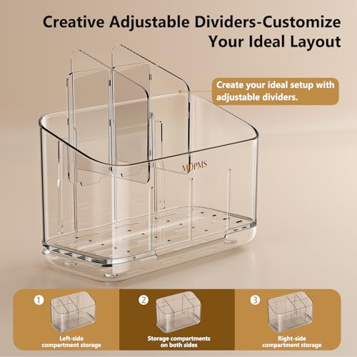 MOPMS Toothbrush Holders for Bathrooms with 5 Slots Adjustable Dividers | Electric Tooth Brush and Toothpaste Holder with Drain Tray for Easy Clean, Wall Mounted & Countertop Organizer for Shower