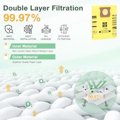 10PCS 10-14 Gallon Vacuum Bags for Shop Vac Bags | Disposable Wet Dry Vaccum Collection Bags, Replace Part Type I #90672 9067200, Type F #90662 9066200 9066233, VF2005 (Yellow)