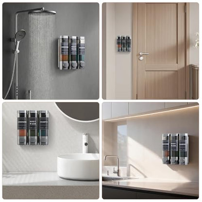Shampoo and Conditioner Dispenser,Shower Soap Dispenser 3 Chamber No Drill Wall-Mounted Shampoo Dispenser for Shower Wall Mounted Shower Dispenser for Bathroom Hotel Large Capacity,Dark Gray1