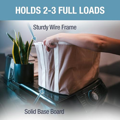Collapsible Fabric Laundry Basket Premium, Mocha, 2 Pack | Elevate Open-Room Laundry Storage | Cotton-Blend Fabric and Vegan Leather Add Polish, While Each Basket Holds 55 lb