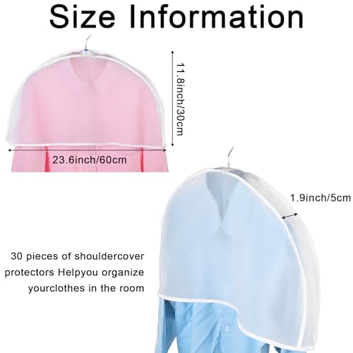 30PCS Garment Covers For Hanging Clothes, Shoulder Covers For Closet Storage, Breathable Dust Covers For Suits, Coats, Jackets, Translucent PEVA Material, 23.6" X 11.8" X 1.9