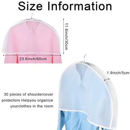 30PCS Garment Covers For Hanging Clothes, Shoulder Covers For Closet Storage, Breathable Dust Covers For Suits, Coats, Jackets, Translucent PEVA Material, 23.6" X 11.8" X 1.9