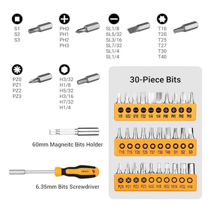 DEKOPRO General Household Hand Tool Kit with Plastic Toolbox Storage Case, All Purpose Home Tool Kit Includes Essential Tools for Office College Repairs, 50 Piece