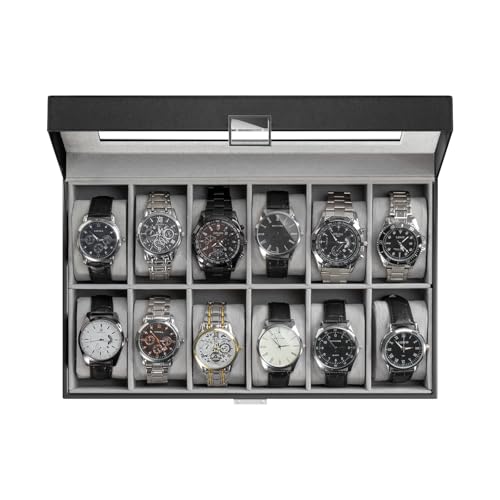 Watch Box Organizer, 12 Slot Watch Display Case, B... (Black)