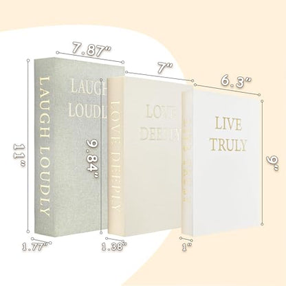 Aesthetic Decorative Books, Set of 3 Linen Faux Books for Decoration | Fake Book Boxes with Storage Space, No Assembly Required, Modern Decor for Shelves Coffee Table Living Room