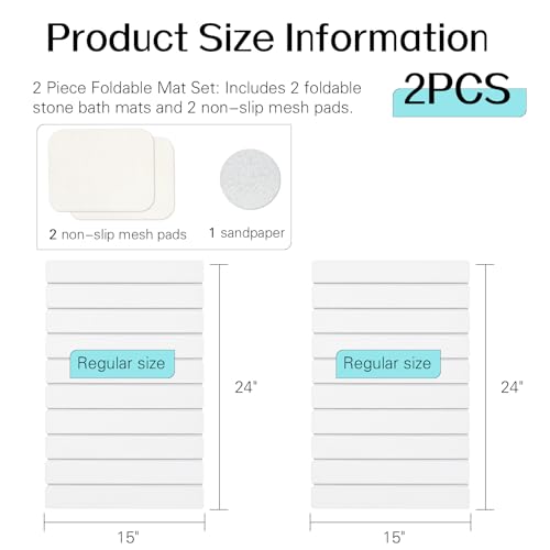 Cuckan 2 Pack Foldable Stone Bath Mats for Bathroom Super Absorbent Diatomaceous Earth Bath Mat Quick Dry Bath Rug Drying Mats with Non Slip Shower Rug Tub Shower Mat