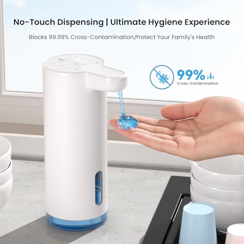 Seawah Automatic Soap Dispenser Touchless(Upgrade Auto & Manual Dual Modes),Quiet Design, Adjustable Volume, IPX7, Rechargeable, Thick & Thin Dish/Hand Soap Compatible for Bathroom & Kitchen