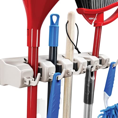 Broom and Mop Holder Wall Mount – Heavy Duty Garag... (Off-White | Plastic)