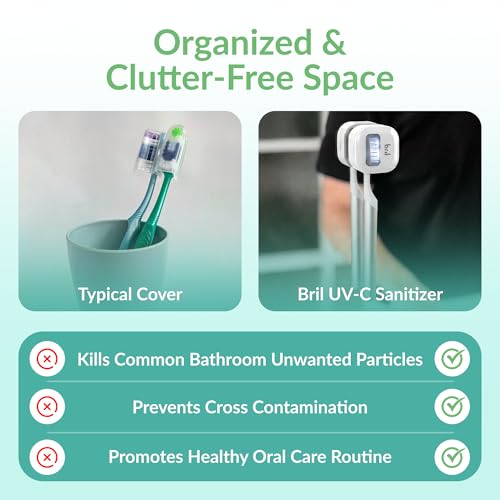 UV-C Toothbrush Sanitizer and Holder – Wall Mounted, Rechargeable, 30-Day Battery, Magnetic Mount, Fits Electric and Manual Brushes, Portable Travel Case, Auto-Shutoff – White